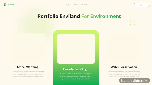 Environment & Ecology PPT template with 3 items in green, portfolio, environment - editable PowerPoint slide