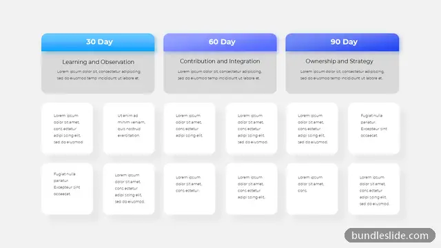 3 Step Roadmap PPT template with 3 items in blue, 30-60-90 day plan, onboarding plan - editable PowerPoint slide