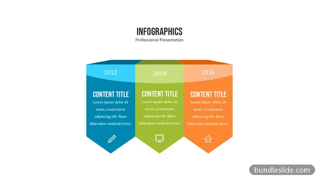 3 Step Timeline PPT template with 3 items in blue, timeline, 3 columns - editable PowerPoint slide