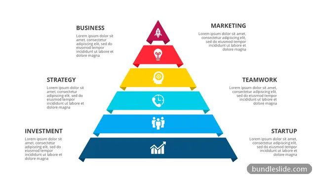6 Level Pyramid PPT template with 6 items in dark red, pyramid diagram, 6 levels - editable PowerPoint slide