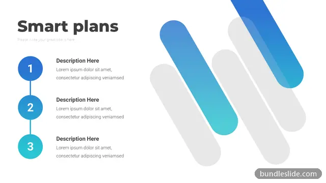 3 Step Timeline PPT template with 3 items in blue, numbered list, vertical process - editable PowerPoint slide
