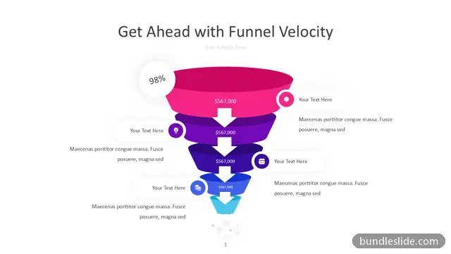 4 Stage Funnel PPT template with 4 items in pink, sales funnel, conversion - editable PowerPoint slide