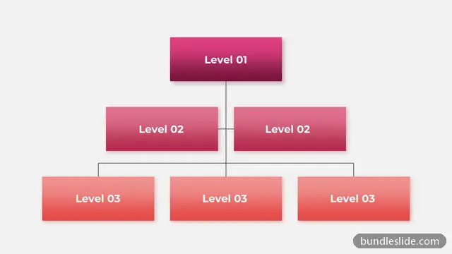 6 Level Pyramid PPT template with 6 items in pink, organizational chart, hierarchy - editable PowerPoint slide