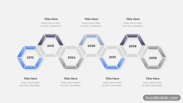 7 Step Roadmap PPT template with 7 items in blue, timeline, hexagon - editable PowerPoint slide