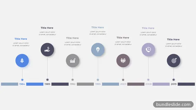 7 Step Roadmap PPT template with 7 items in blue, timeline, history - editable PowerPoint slide