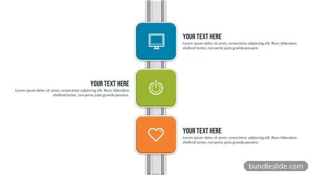 3 Step Timeline PPT template with 3 items in blue, vertical timeline, three steps - editable PowerPoint slide
