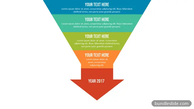 5 Stage Funnel PPT template with 5 items in blue, funnel diagram, sales funnel - editable PowerPoint slide