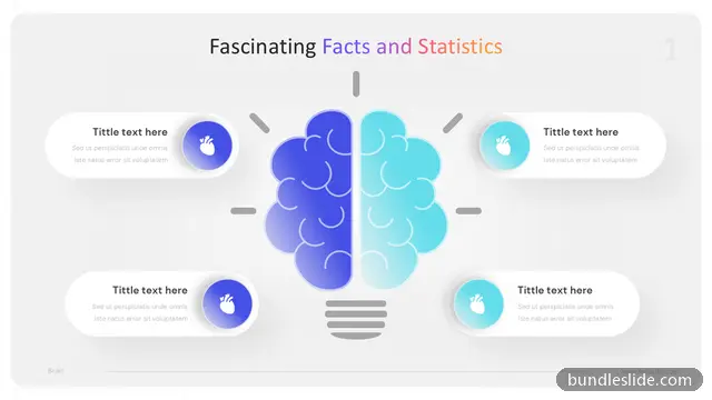 Healthcare PPT template with 4 items in blue, brain diagram, left brain right brain - editable PowerPoint slide