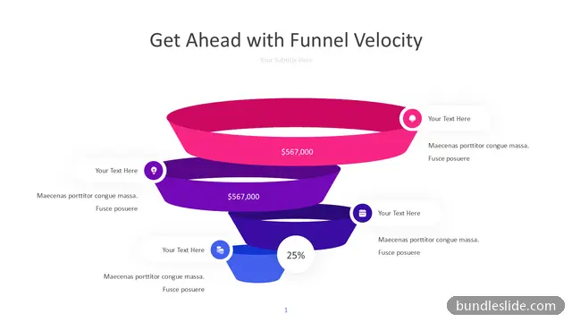4 Stage Funnel PPT template with 4 items in pink, sales funnel, conversion rate - editable PowerPoint slide