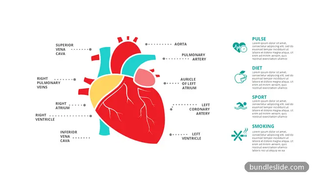 Healthcare PPT template with 9 items in red, heart anatomy, cardiology - editable PowerPoint slide