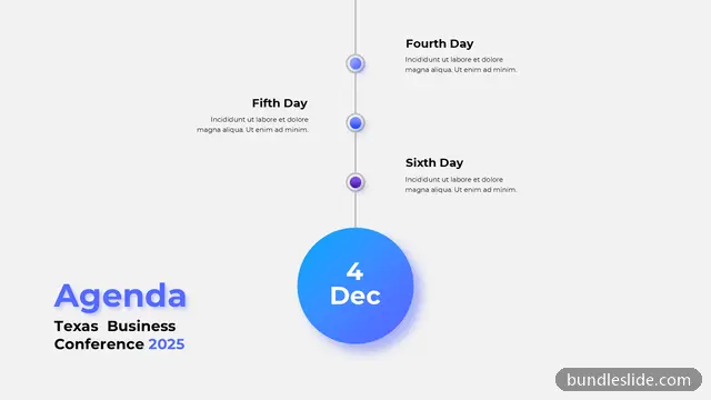 3 Step Timeline PPT template with 3 items in blue, agenda, vertical timeline - editable PowerPoint slide