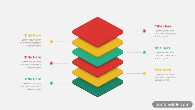 6 Level Pyramid PPT template with 6 items in red, layered diagram, stacked squares - editable PowerPoint slide