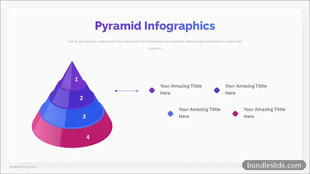 4 Stage Funnel PPT template with 4 items in purple, pyramid diagram, 4-level hierarchy - editable PowerPoint slide