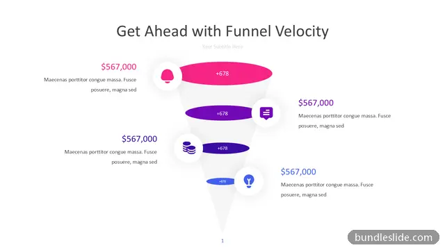 4 Stage Funnel PPT template with 4 items in pink, funnel diagram, sales funnel - editable PowerPoint slide