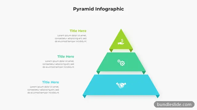 3 Level Pyramid PPT template with 3 items in green, pyramid, three levels - editable PowerPoint slide