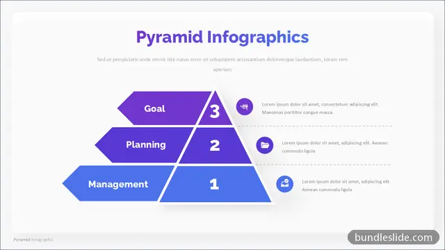 3 Level Pyramid PPT template with 3 items in purple, pyramid, 3-level pyramid - editable PowerPoint slide