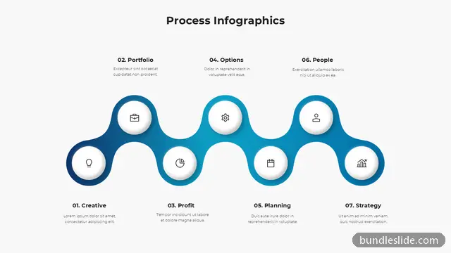 7 Step Roadmap PPT template with 7 items in blue, 7-step process, wavy connector - editable PowerPoint slide
