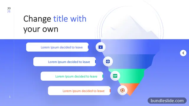 4 Stage Funnel PPT template with 4 items in blue, sales funnel, conversion stages - editable PowerPoint slide
