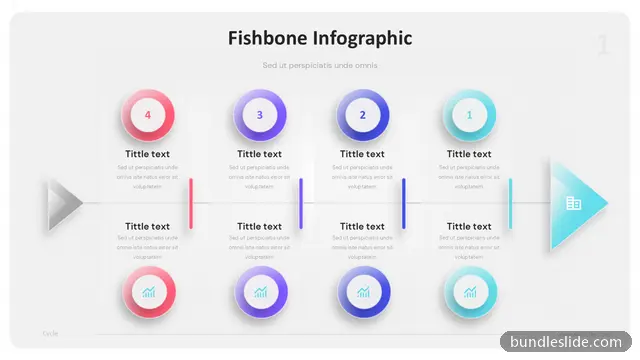 Fishbone Diagram PPT template with 4 items in red, fishbone infographic, 4 steps - editable PowerPoint slide