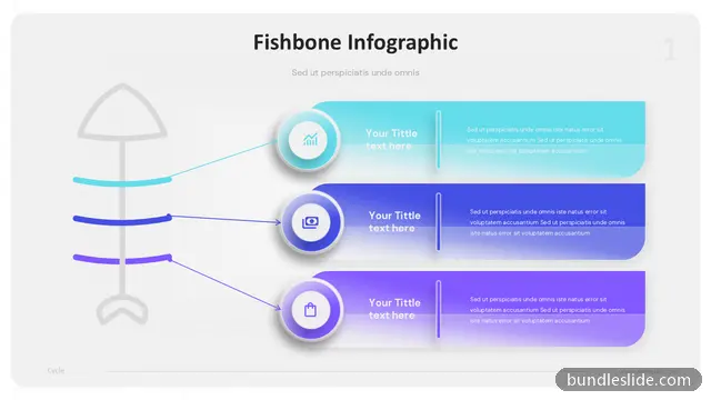 Fishbone Diagram PPT template with 3 items in teal, fishbone diagram, cause and effect - editable PowerPoint slide