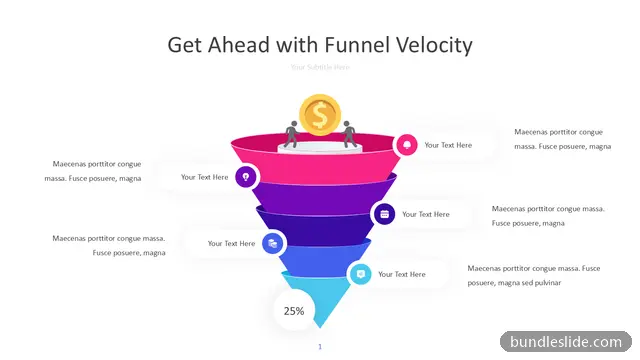 5 Stage Funnel PPT template with 5 items in pink, sales funnel, conversion stages - editable PowerPoint slide