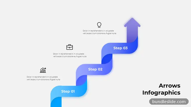 3 Step Roadmap PPT template with 3 items in blue, arrow, growth steps - editable PowerPoint slide