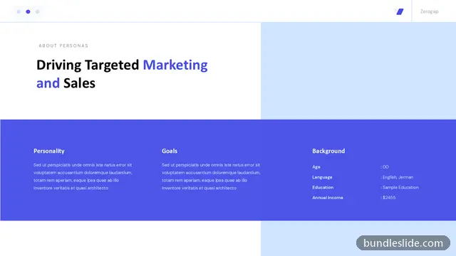 Buyer Persona PPT template with 3 items in blue, buyer persona, personality - editable PowerPoint slide