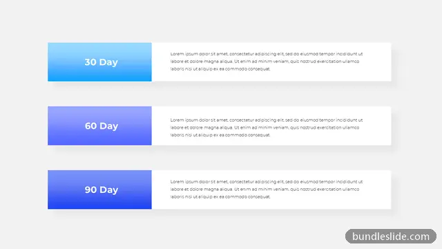 3 Step Roadmap PPT template with 3 items in light blue, 30-60-90 day plan, onboarding plan - editable PowerPoint slide
