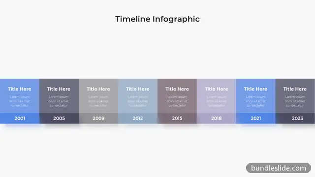 8 Step Timeline PPT template with 8 items in blue, timeline, years - editable PowerPoint slide