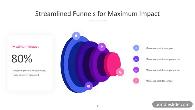 4 Stage Funnel PPT template with 4 items in blue, funnel diagram, 3D circles - editable PowerPoint slide