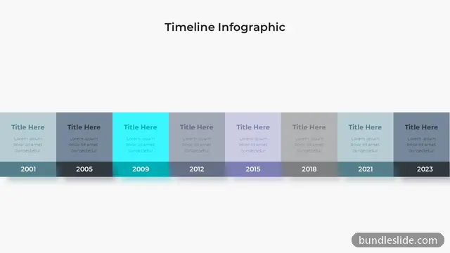 8 Step Timeline PPT template with 8 items in teal, timeline, years - editable PowerPoint slide