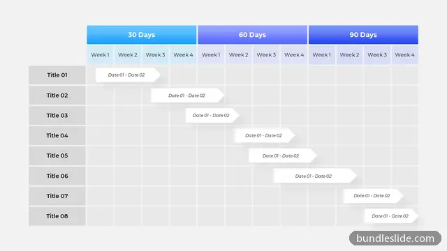 8 Step Timeline PPT template with 8 items in blue, gantt chart, project timeline - editable PowerPoint slide