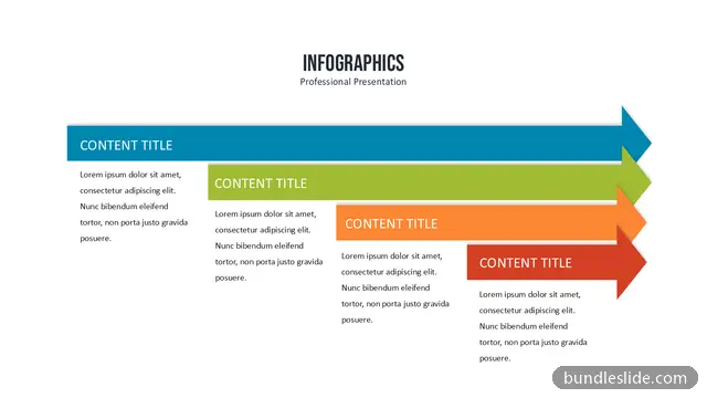 4 Stage Funnel PPT template with 4 items in blue, arrow diagram, four steps - editable PowerPoint slide