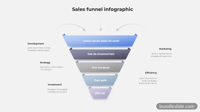 5 Stage Funnel PPT template with 5 items in blue, sales funnel, 5-stage funnel - editable PowerPoint slide