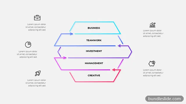 5 Stage Funnel PPT template with 5 items in cyan, arrows, gradient - editable PowerPoint slide
